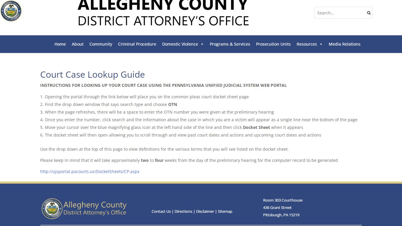 Court Case Lookup Guide - Allegheny County District Attorney's Office